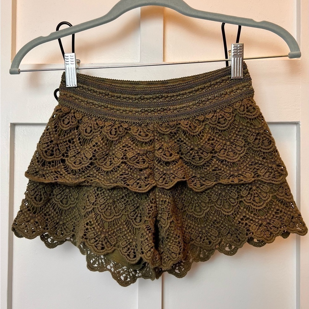Girl’s Justice Elastic Waist Lace Forrest Green Shorts Lined School Skort Size 8 - Picture 1 of 5